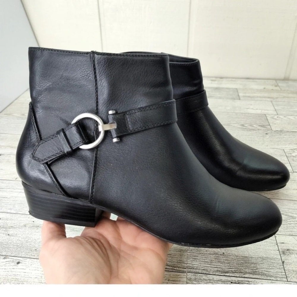 Laura Ashley Black Ankle Booties with Silver Ring Detail